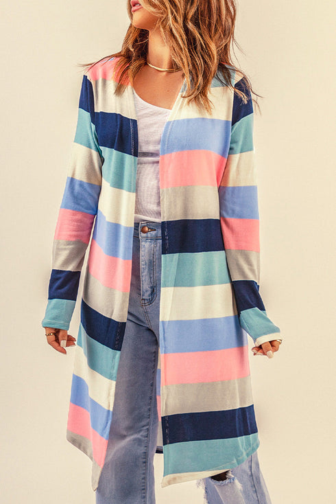 Print Colorblock Long Cardigan